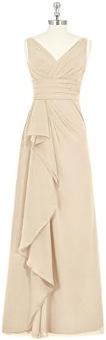 Emyrin A-line Chiffon Champagne Bridesmaid Dresses Wrap Soft Cascading Ruffles