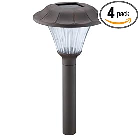 Malibu Solar White Nichia LED Outdoor Plastic Garden Lights, Dark Rust with Fluted Glass Globe 4 Pack #LZ2006DR4