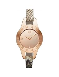 Armani Exchange Rose Gold-Tone Stainless Steel Python-Stamped Leather Ladies Watch AX4129