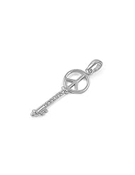 Sterling Silver Peace Sign Skeleton Key Pendant Fashion Charm Pure 925 New 30mm with 1.2mm Rope Chain