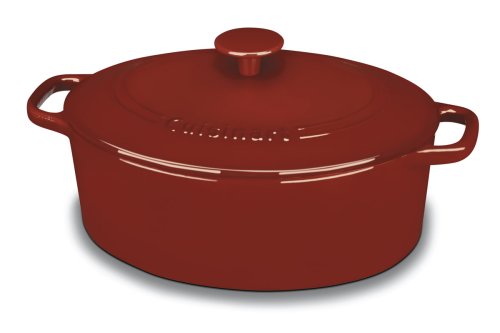 Cuisinart Chef's Classic Enameled Cast Iron 5-1/2-Quart Oval Covered Casserole, Cardinal Red