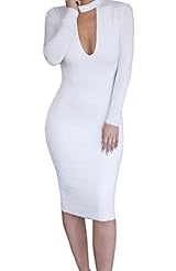 Sexy High-Neck Polyester/Spandex Cocktail Long Sleeves Keyhole Club Dress/Party Dress/Midi Dress 