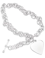 CleverEve Designer Series 5.75mm Sterling Silver Heart Cable Toggle Bracelet Polished 8"