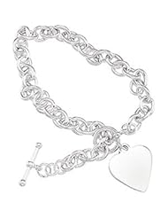 Sterling Silver 8 Inch Cable Bracelet W/Toggle & Hear