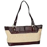 Gigi ChantalTM Tan Woven Handbag with Brown Croco Trim