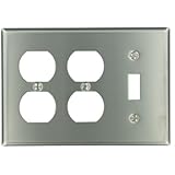 Leviton 84047-40 3-Gang 1-Toggle 2-Duplex Device Combination Wallplate, Device Mount, Stainless Steel