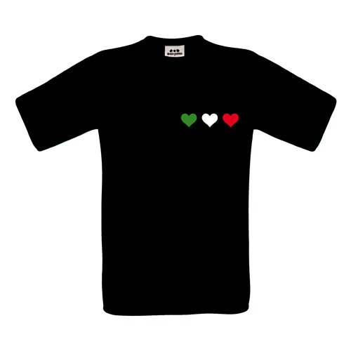 Italia T-Shirt – Drei Herzen klein in Grün-Weiß-Rot – S M L XL XXL XXXL – Textil black / Größe XXXL