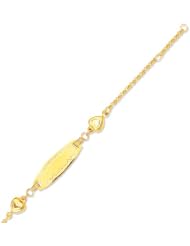6" 14K Yellow Gold Polish Cable Chain Link w/ 2 Station Heart Children ID Bracelet w/ Lobster Clasp