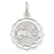 14k White Gold Satin Leo Zodiac Scalloped Disc Charm - Measures 22.5x15.5mm