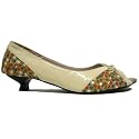 Womens Cream 50's Dotty Kitten Heel Peep-Toe Ruched Ladies Shoes