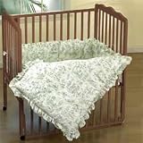 Green Toile Portable Crib Bedding