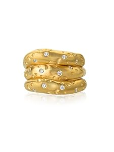 14K Gold Triple Alligator Diamond Stacking Rings - size 5