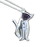 Amethyst Cat Solid Sterling Silver Necklace
