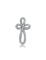 14K White Gold Round Diamond Pave Set Cross Pendant (0.54ct)