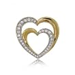 Ladies Diamond Two Heart Pendant in Solid Yellow Gold