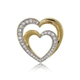 New Solid Yellow Gold Two Heart Pendant w Diamonds