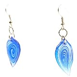 Outdoor Living : Glass Leaf Earring Silver & Blue Swirl