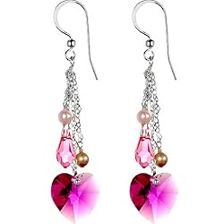 Handcrafted Austrian Passion Pearl Heart Drop Earrings MADE WITH SWAROVSKI ELEMENTS