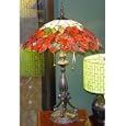 Uneven Maple Leaf Table Lamp-Tiffany Style-Hand Cr (Red/Green) (28"H x 19"W)