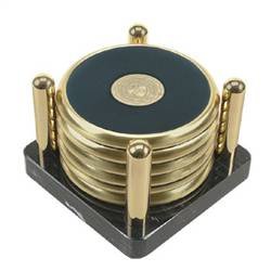 Penn - Coaster Set-Black Leather(6) - Gold