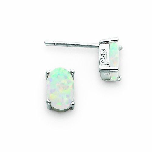 Sterling Silver Created Opal Post Earrings