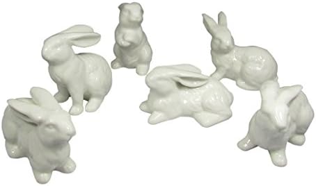 Cottage Chic White Ceramic Bunnies 2.5 Inch - Set of 6 Unique Rabbits