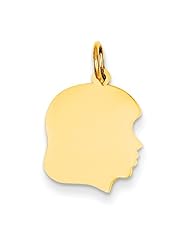 14k Plain Medium .013 Gauge Facing Right Engravable Girl Head Charm Cyber Monday Special