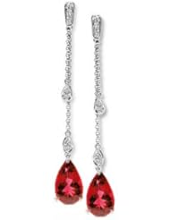 3.91Ct Pear Cut Ruby & Diamond Hanging Earrings 14K Gold