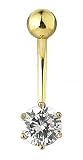 14 karat yellow gold Clear Round Solitaire belly button ring
