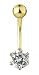 Jewelry : 14 karat yellow gold Clear Round Solitaire belly button ring