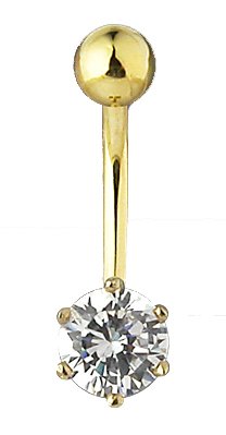 Childrens Toyshop  Jewelry : 14 karat yellow gold Clear Round Solitaire belly button ring