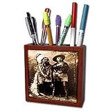 Scenes from the Past Vintage Postcards - Sitting Bull and Buffalo Bill 1895 Sepia - Tile Pen Holders-5 inch tile pen holder