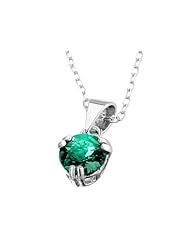 7mm Created Emerald Pendant Necklace in Sterling Silver with Chain