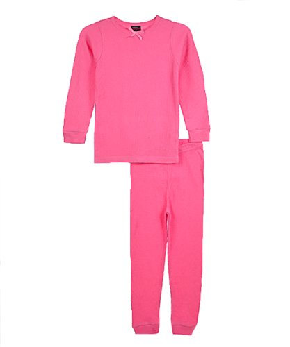 Snozu Basics Girls 2-Piece Performance Thermal Long Underwear (Sizes 4 - 6X) - pink, 5/6