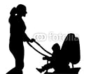 Wallmonkeys Peel and Stick Wall Decals - Silhouette Frau Mit Kind Und Kinderwagen - 72