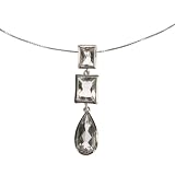 EXP Sterling Silver Rectangle and Teardrop White Quartz Pendant Necklace