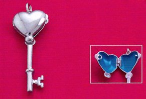 Rhodium Plated Sterling Silver Key Locket Pendant, 1-1/2 inch long