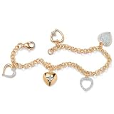 Diamond Acc. 18k gold over Sterling Silver Heart Charm Bracelet 7 1/4"
