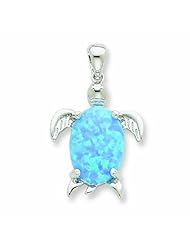 Sterling Silver Created Opal Inlay Sea Turtle Pendant