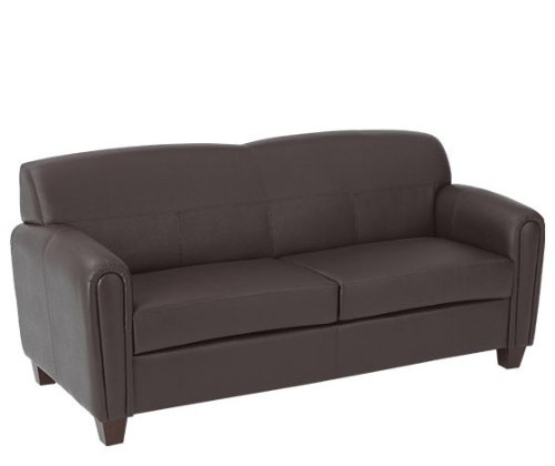 Sofa Couch with Pillar Style Arms in Espresso Faux Leather