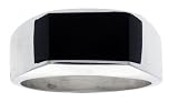 Gent's Sterling Silver Slim Rectangular Black Obsidian Ring