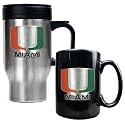Miami Hurricanes College 16 Oz Stainless Steel Travel Mug and Ceramic Coffee Mug Set