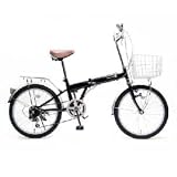 TOP ONE シマノ6段ギア搭載 折畳自転車 カゴ付 20インチ ブラック KGK20BK79