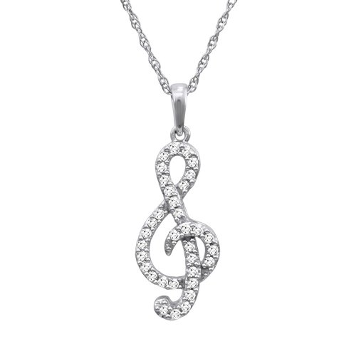 10k White or Yellow Gold Diamond Music Note Pendant (1/5 cttw, I-J Color, I3 Clarity), 18