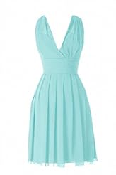 V-neck Lace Chiffon Knee Length Short Bridesmaid Dress/Party Dress 