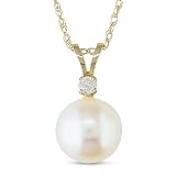 8-8.5mm FW Cultured Pearl and Diamond Accent Pendant in 14k YG, I2-I3