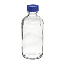 I-Chem Brand 100 Series Glass Clear Boston Round Bottle, With PTFE-Faced Silicone Liner