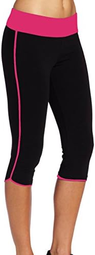 Niceclo Women's Sports Pants Yoga Capri Leggings,Large,Black&Red