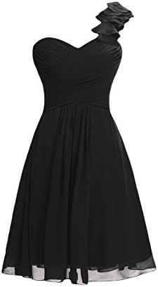 Deardresses Women's One-shoulder Chiffon Short Bridesmaid Prom Dress (M, Black)