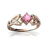 14k Rose Gold Square Created Pink Sapphire Celtic Knot Ring